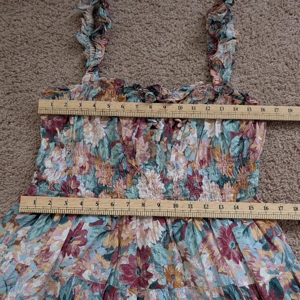 Lulus Blue Pink White Floral Ruffled Smocked Bodice Midi Sundress Size XL - Picture 8 of 9